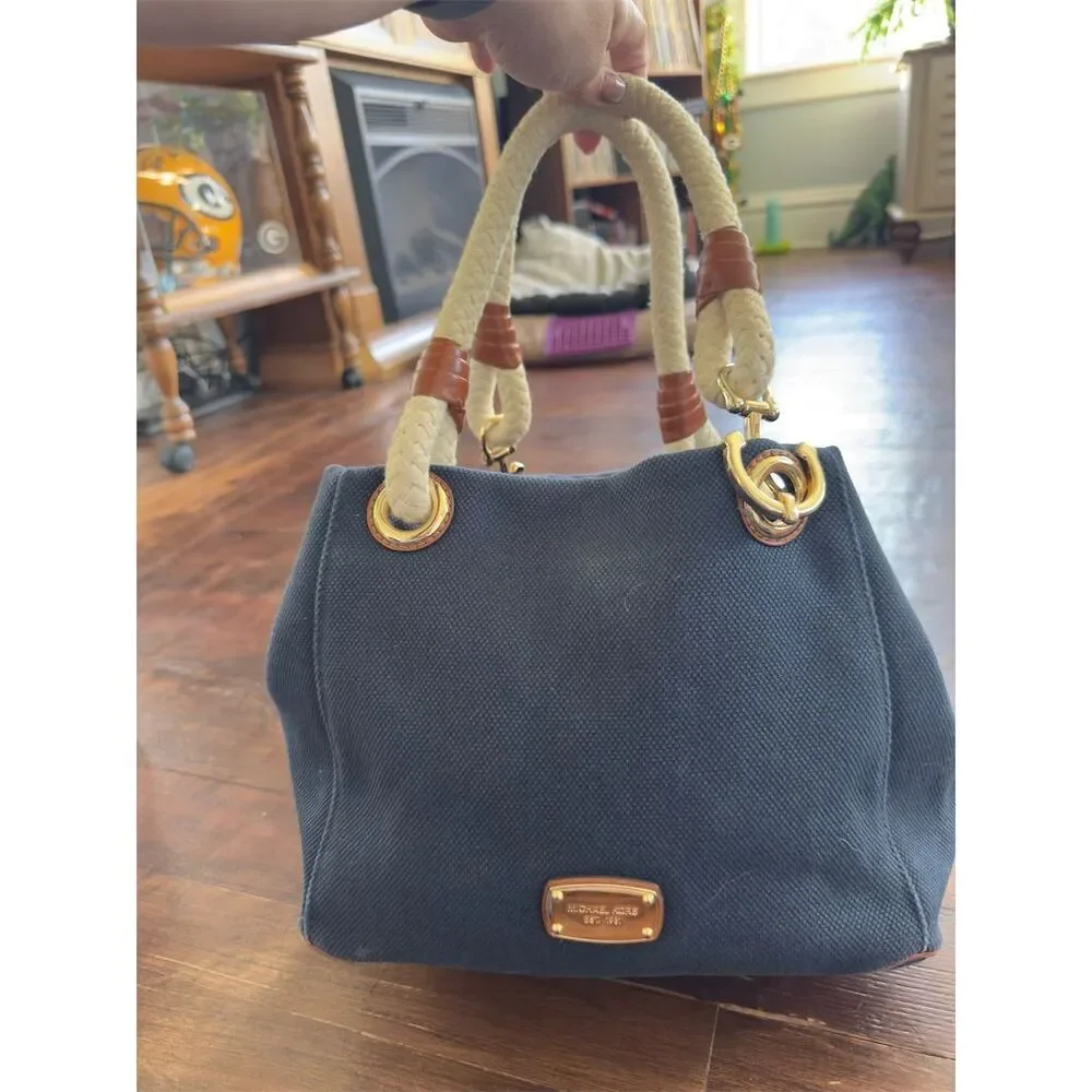 Michael Kors Marina Navy Blue Canvas Large Tote Bag Women's Casual - Picture 4 of 10